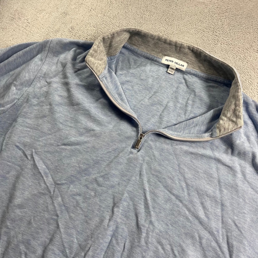 Peter Millar Mens XL 1/4 Zip Pullover Light Blue Heather MEOK49 Golf Sweater